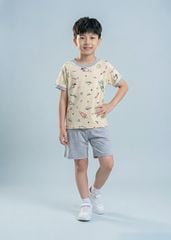 Bộ Thun Ngắn Tay Bé Trai Be Hoạ Tiết Vũ Trụ Phối Xám