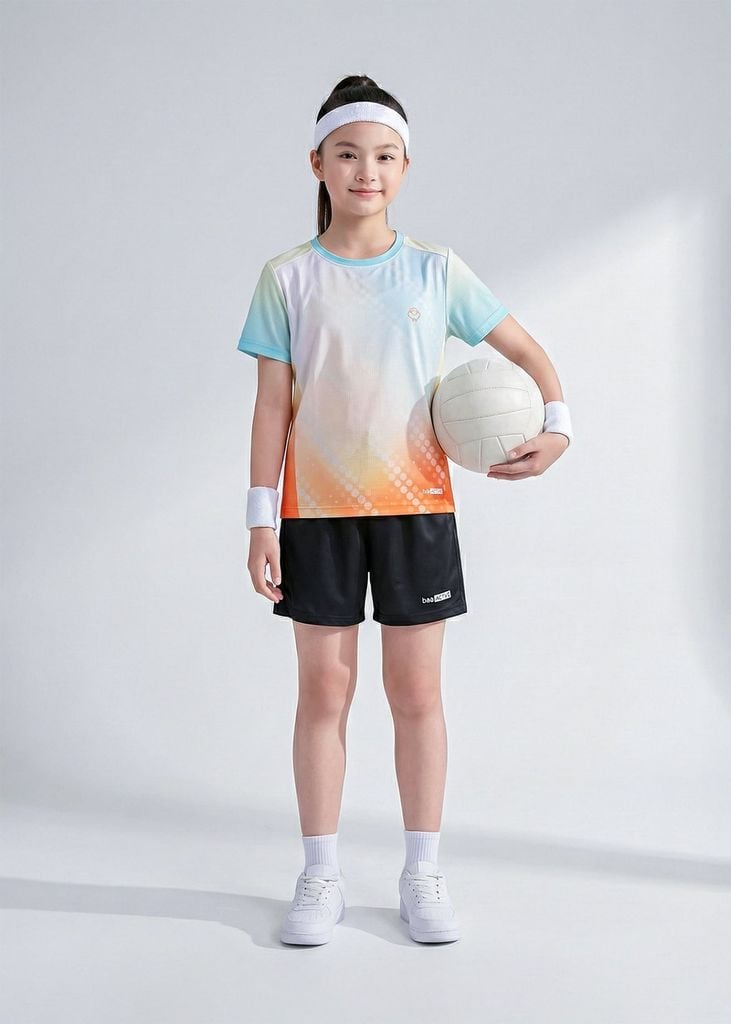 Áo Thun Thể Thao Cho Bé Siêu Nhẹ Ultra Light Xanh Cam Ombre Hoạ Tiết