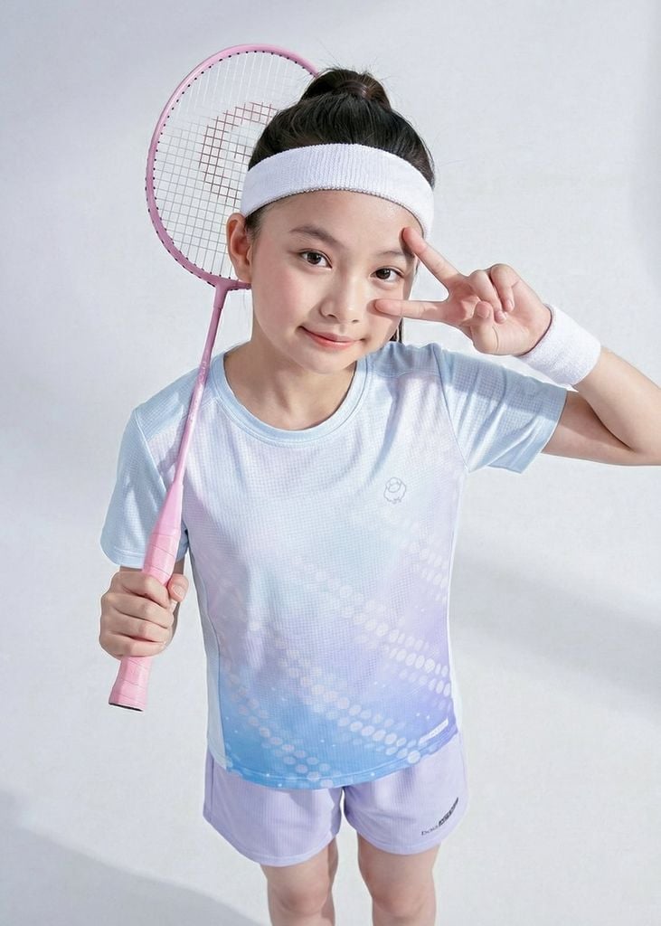 Áo Thun Thể Thao Cho Bé Siêu Nhẹ Ultra Light Xanh Tím Ombre Hoạ Tiết