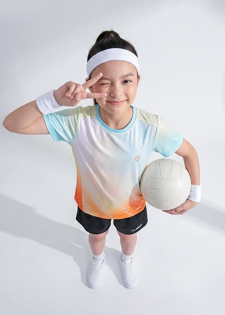 Áo Thun Thể Thao Cho Bé Siêu Nhẹ Ultra Light Xanh Cam Ombre Hoạ Tiết