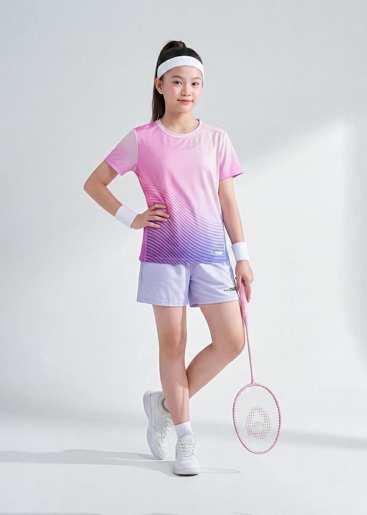 Áo Thun Thể Thao Cho Bé Siêu Nhẹ Ultra Light Hồng Tím Ombre Hoạ Tiết 02