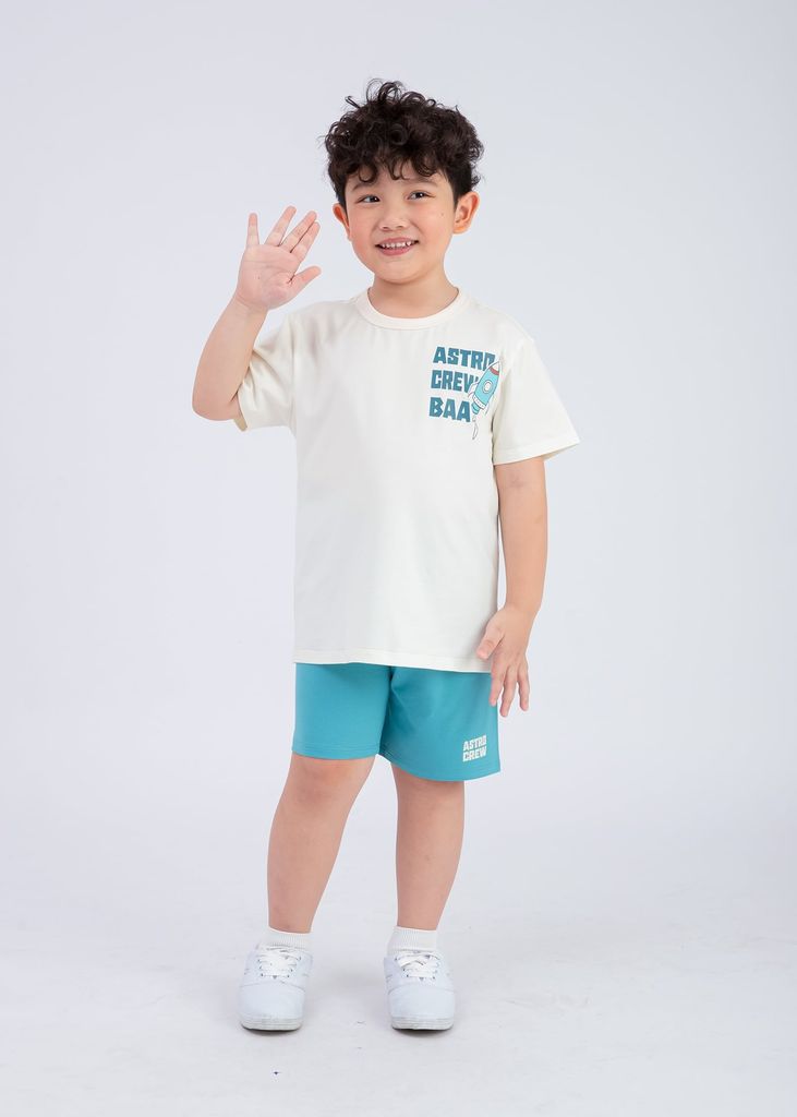 Bộ Thun Ngắn Tay Bé Trai Kem Vũ Trụ Phối Xanh
