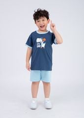 Bộ Thun Ngắn Tay Bé Trai Navy Khủng Long Phối Xanh