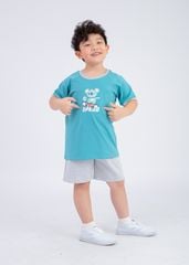Bộ Thun Ngắn Tay Bé Trai Xanh Koala Trượt Ván Phối Xám