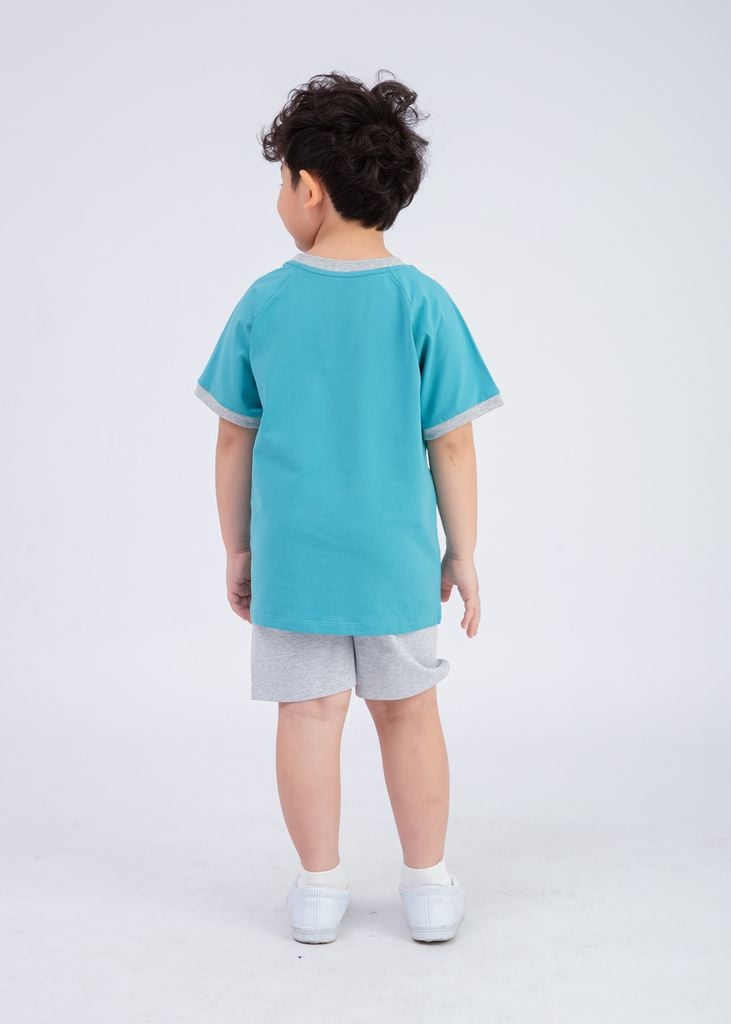 Bộ Thun Ngắn Tay Bé Trai Xanh Koala Trượt Ván Phối Xám