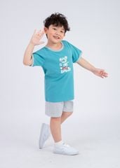 Bộ Thun Ngắn Tay Bé Trai Xanh Koala Trượt Ván Phối Xám