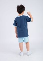 Bộ Thun Ngắn Tay Bé Trai Navy Khủng Long Phối Xanh