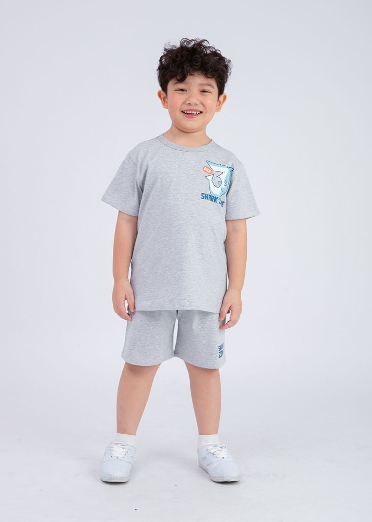 Bộ Thun Ngắn Tay Bé Trai Xám Shark Zone