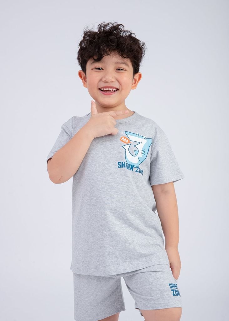 Bộ Thun Ngắn Tay Bé Trai Xám Shark Zone