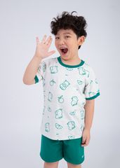 Bộ Thun Ngắn Tay Bé Trai Xám Hoạ Tiết Capypara Phối Xanh Lá