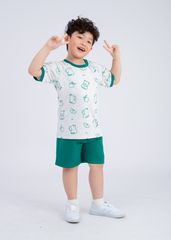 Bộ Thun Ngắn Tay Bé Trai Xám Hoạ Tiết Capypara Phối Xanh Lá