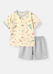 Bộ Thun Ngắn Tay Bé Trai Be Hoạ Tiết Vũ Trụ Phối Xám