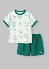 Bộ Thun Ngắn Tay Bé Trai Xám Hoạ Tiết Capypara Phối Xanh Lá