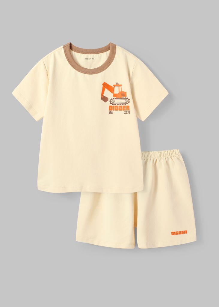 Bộ Thun Ngắn Tay Bé Trai Nâu Nhạt Digger