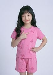 Bộ Thun Ngắn Tay Bé Gái Form Rộng Hồng Hoạ Tiết Nơ