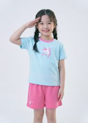 Bộ Thun Ngắn Tay Bé Gái Form Rộng Xanh Unicorn Phối Hồng