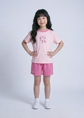 Bộ Thun Ngắn Tay Bé Gái Form Rộng Hồng Berry Time