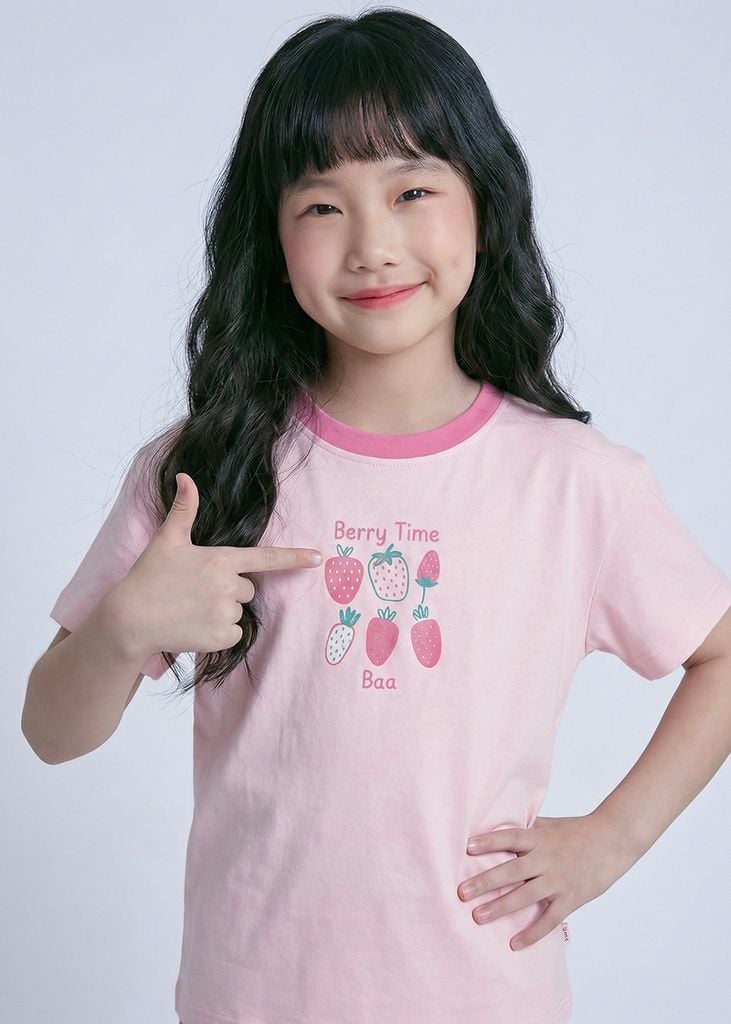 Bộ Thun Ngắn Tay Bé Gái Form Rộng Hồng Berry Time