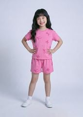 Bộ Thun Ngắn Tay Bé Gái Form Rộng Hồng Hoạ Tiết Nơ