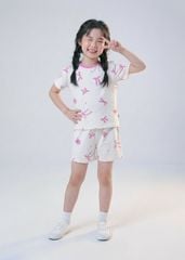 Bộ Thun Ngắn Tay Bé Gái Form Rộng Trắng Hoạ Tiết Nơ