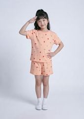 Bộ Thun Ngắn Tay Bé Gái Form Rộng Cam Hoạ Tiết Quả Táo