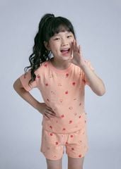 Bộ Thun Ngắn Tay Bé Gái Form Rộng Cam Hoạ Tiết Quả Táo
