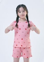 Bộ Thun Ngắn Tay Bé Gái Hồng Gân Hoạ Tiết Quả Táo