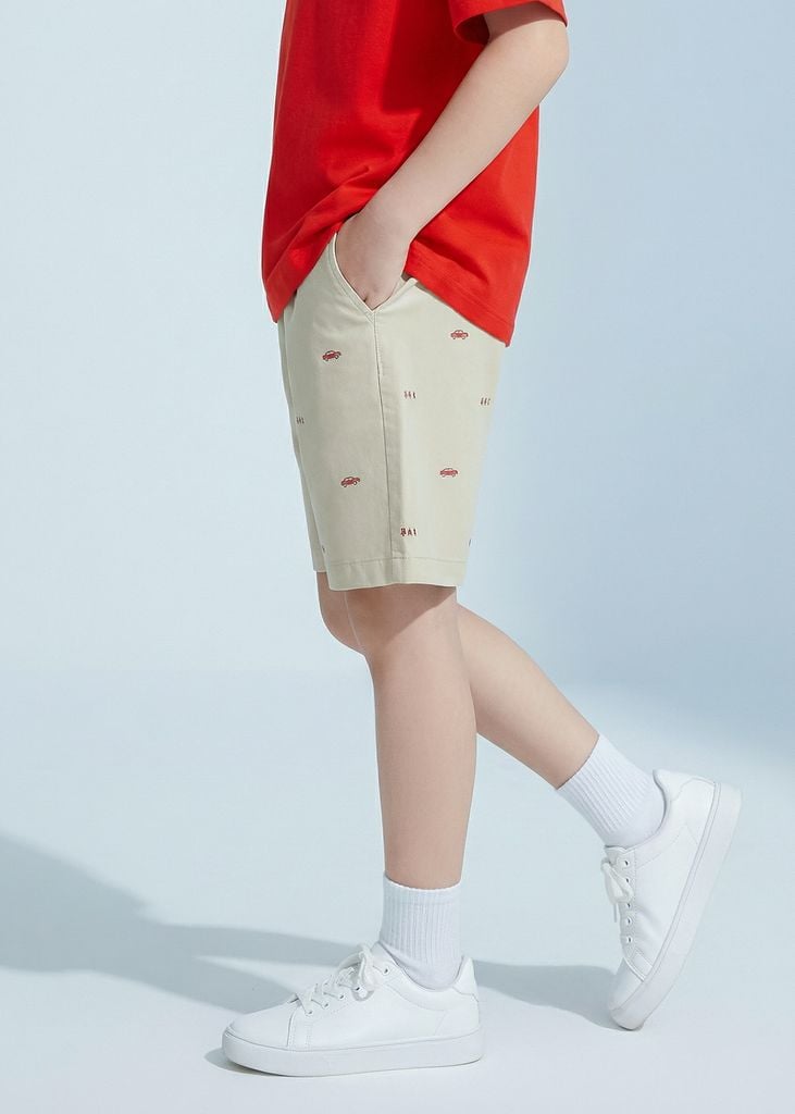 Quần Short Khakis Bé Trai Be Hoạ Tiết Xe Oto
