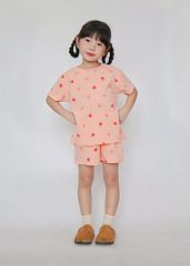 Bộ Thun Ngắn Tay Bé Gái Form Rộng Cam Hoạ Tiết Quả Táo