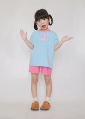 Bộ Thun Ngắn Tay Bé Gái Form Rộng Xanh Unicorn Phối Hồng