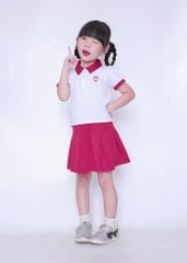 Set Polo Ngắn Tay & Chân Váy Xếp Ly Bé Gái Trắng Phối Đỏ
