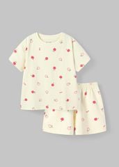 Bộ Thun Ngắn Tay Bé Gái Form Rộng Kem Hoạ Tiết Quả Táo