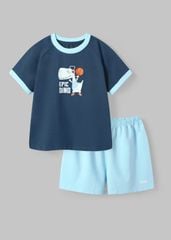 Bộ Thun Ngắn Tay Bé Trai Navy Khủng Long Phối Xanh