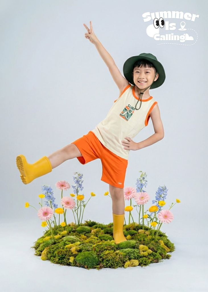 Bộ Thun Ba Lỗ Bé Trai Kem Phối Cam Surfing