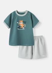 Bộ Thun Ngắn Tay Bé Trai Xanh Tiger Phối Xám