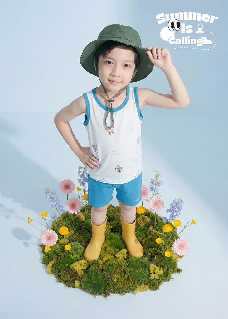 Bộ Thun Ba Lỗ Bé Trai Trắng Phối Xanh Biển Hoạ Tiết Đại Dương