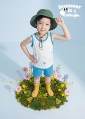 Bộ Thun Ba Lỗ Bé Trai Trắng Phối Xanh Biển Hoạ Tiết Đại Dương