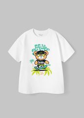 Áo Thun Form Rộng Bé Trai 230gsm Trắng Gấu Trượt Ván