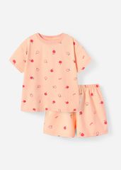 Bộ Thun Ngắn Tay Bé Gái Form Rộng Cam Hoạ Tiết Quả Táo