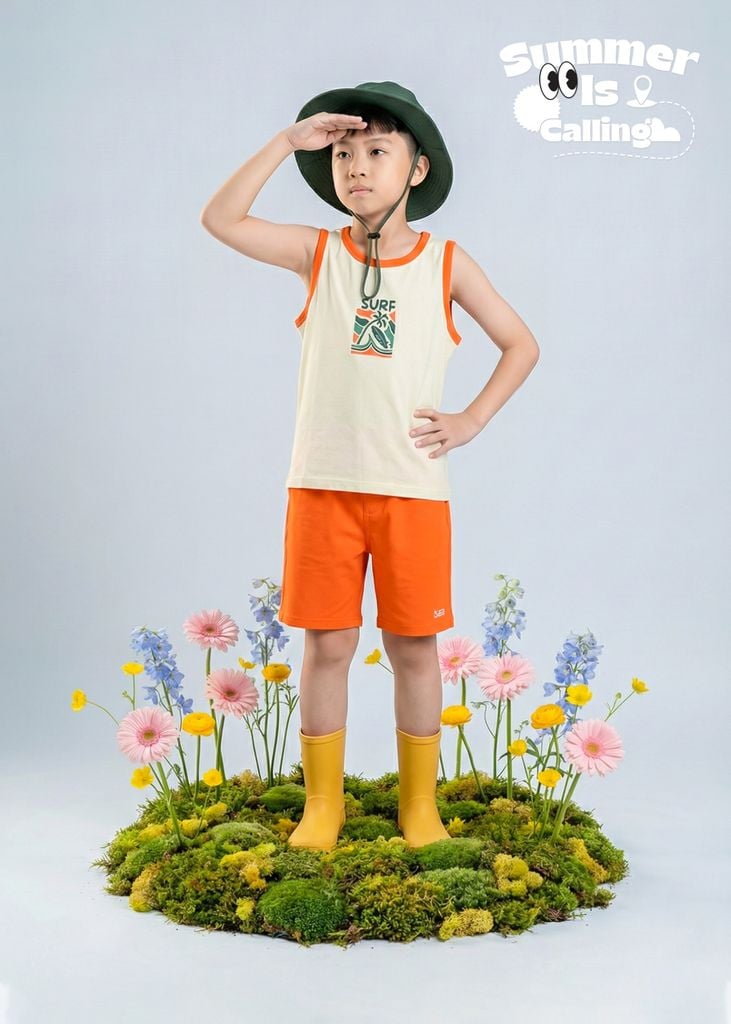 Bộ Thun Ba Lỗ Bé Trai Kem Phối Cam Surfing