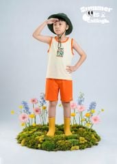 Bộ Thun Ba Lỗ Bé Trai Kem Phối Cam Surfing