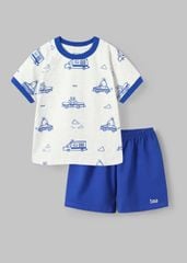 Bộ Thun Ngắn Tay Bé Trai Xám Hoạ Tiết Xe Cảnh Sát Phối Xanh