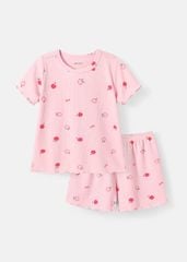 Bộ Thun Ngắn Tay Bé Gái Hồng Gân Hoạ Tiết Quả Táo