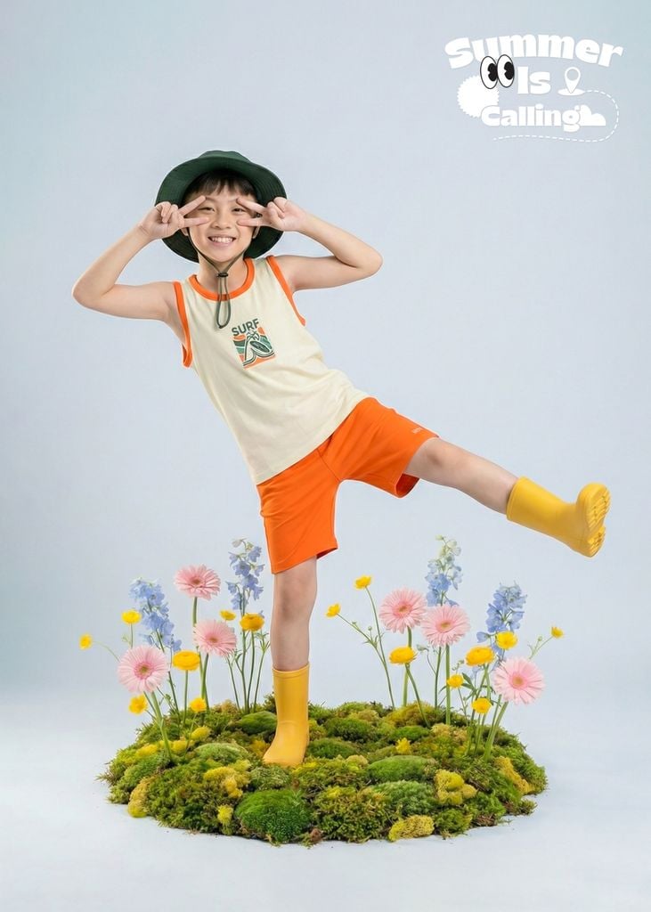 Bộ Thun Ba Lỗ Bé Trai Kem Phối Cam Surfing