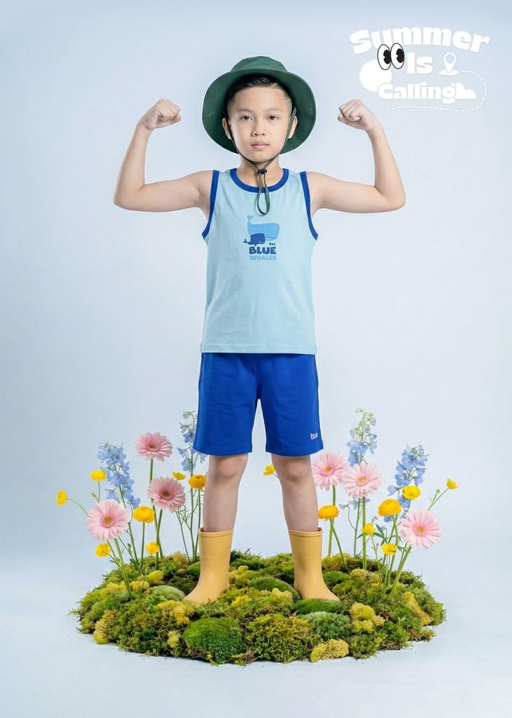 Bộ Thun Ba Lỗ Bé Trai Xanh Cá Voi