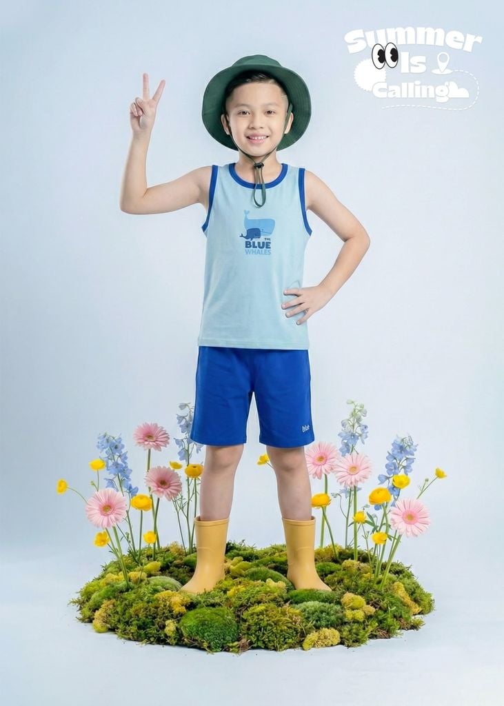 Bộ Thun Ba Lỗ Bé Trai Xanh Cá Voi