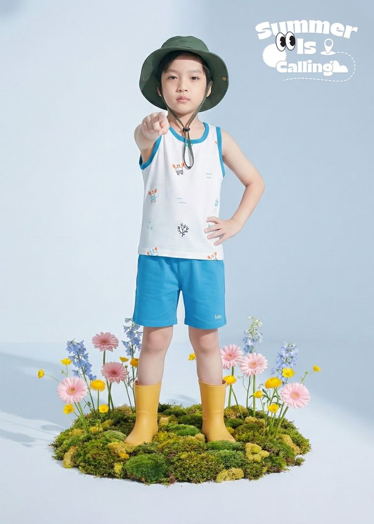 Bộ Thun Ba Lỗ Bé Trai Trắng Phối Xanh Biển Hoạ Tiết Đại Dương