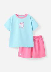 Bộ Thun Ngắn Tay Bé Gái Form Rộng Xanh Unicorn Phối Hồng