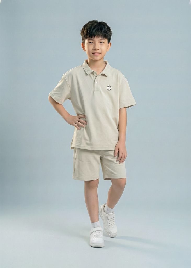 Set Polo Form Rộng Bé Trai Siêu Nhẹ Ultra Light Be