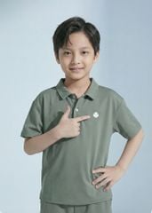 Set Polo Form Rộng Bé Trai Siêu Nhẹ Ultra Light Xanh Rêu